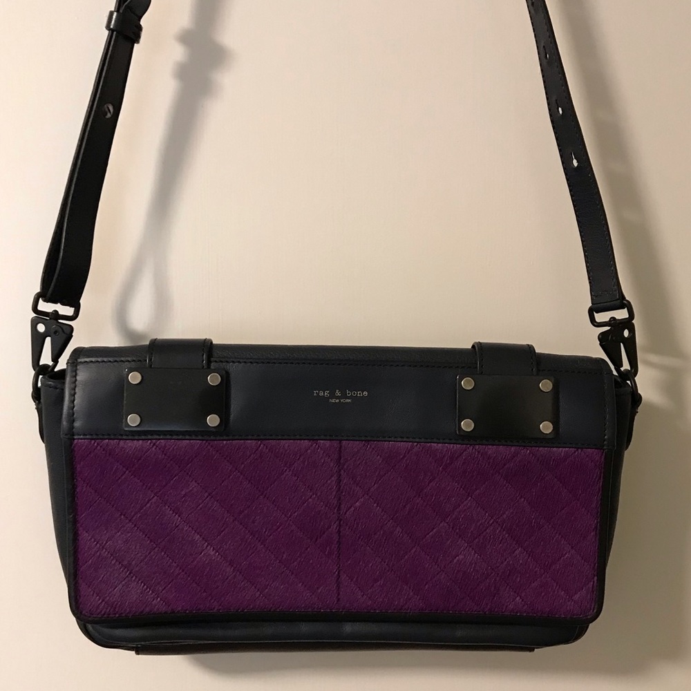 Rag and Bone Pilot clutch, navy and plum calf hair - Picture 8 of 8